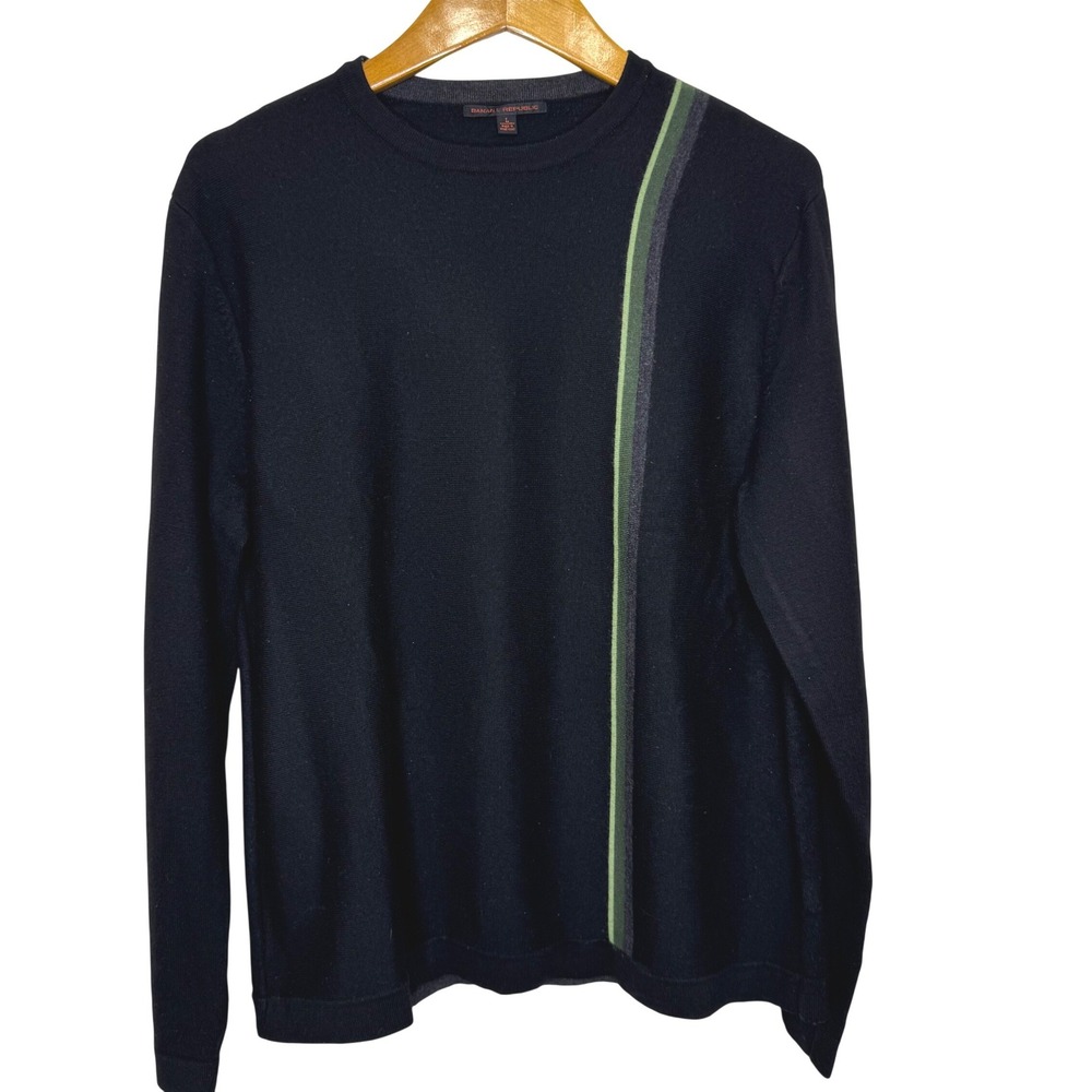 Vintage Banana Republic Wool Sweater Mens Large Black/Green Stripe